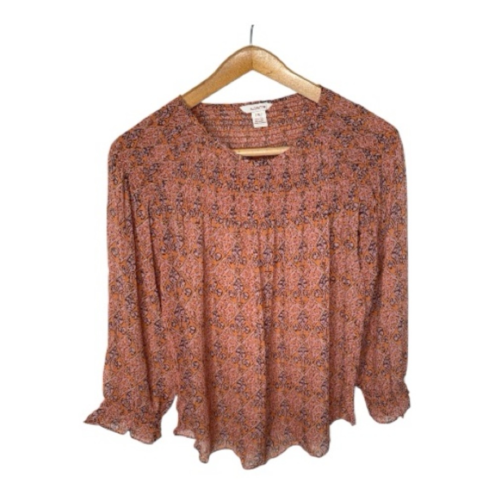 Rust Floral Peasant Blouse
